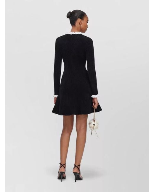 Self-Portrait Black Knit Mini Dress Contrast Floral Trims