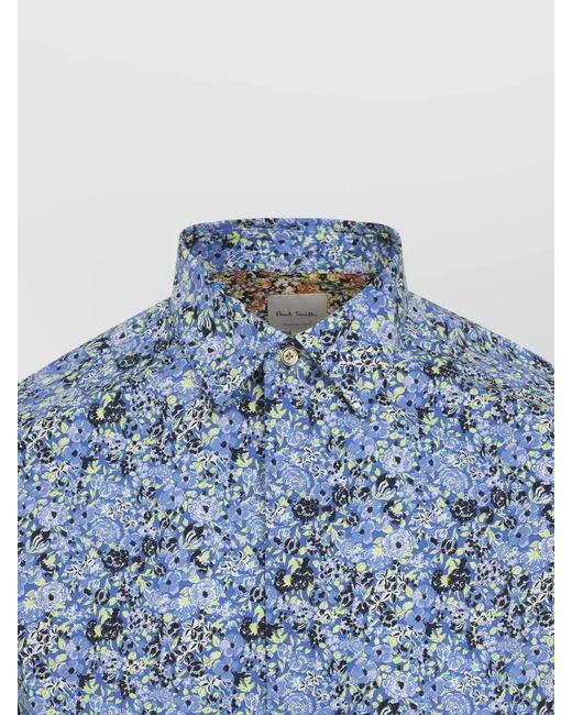 Paul Smith Blue Slim Fit Shirt Organic Cotton Long Sleeves for men