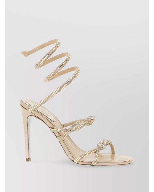 Rene Caovilla Natural 'Spiral Strap Stiletto Sandals With Embellished Open Toe'