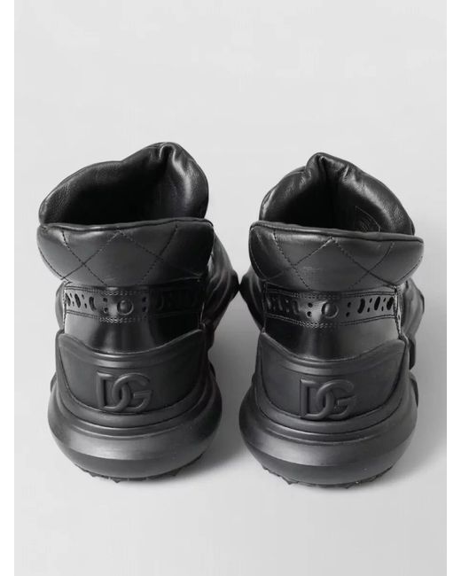 Dolce & Gabbana Black Leather Quilted Ankle Hi-Top Sneakers for men