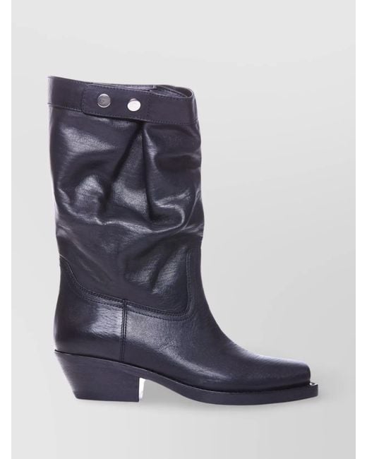 Isabel Marant Blue Leather Boots Buckle Strap Heeled