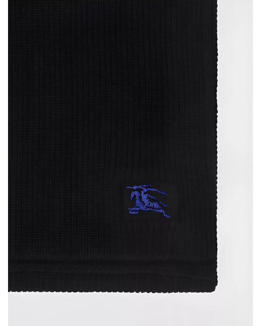 Burberry Black Cashmere Ribbed Embroidered Rectangular Scarf