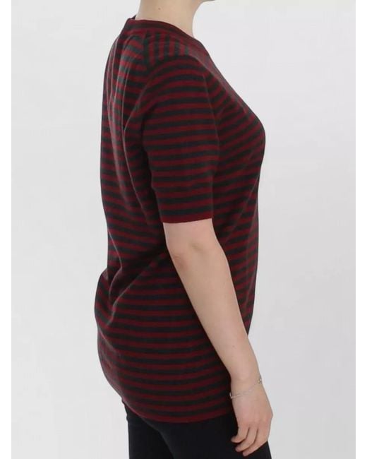Dolce & Gabbana Red Striped Cashmere Short-Sleeve Crew-Neck Sweater
