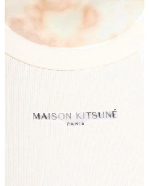 Maison Kitsuné Natural Logo Cotton Tank Round Neck Top