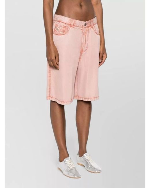 DIESEL Pink Viscose High-Rise Wide-Leg Knee-Length Bermuda Shorts