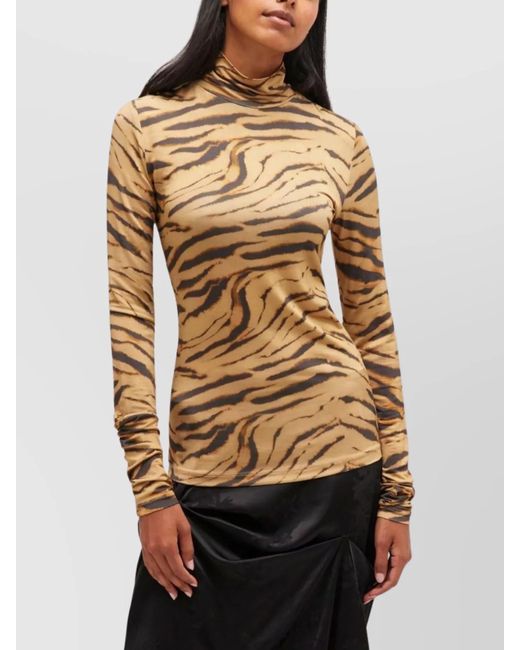 Ganni Natural Printed Turtleneck Top