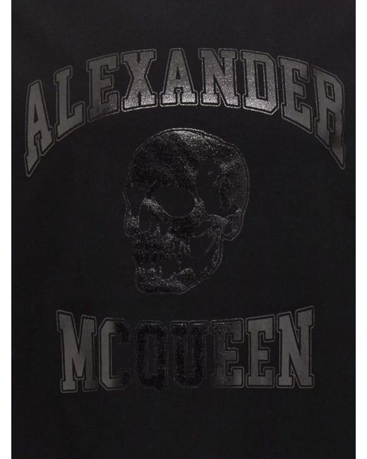 McQueen Black Ribbed Cotton Crew-Neck T-Shirt for men