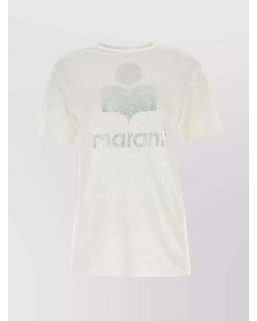 Isabel Marant White Linen Ribbed Crew-Neck Short-Sleeve T-Shirt
