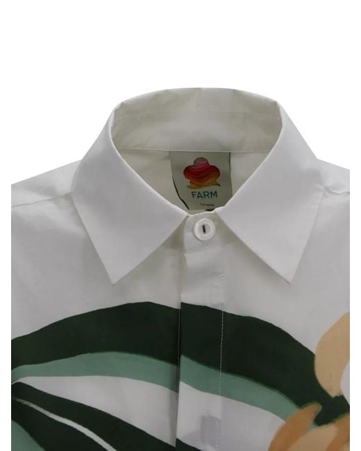 Farm Rio Green Floral Print Shirt Curved Hem Long Sleeves