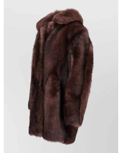 LA ROSE Brown Long Sleeve Faux Fur Coat