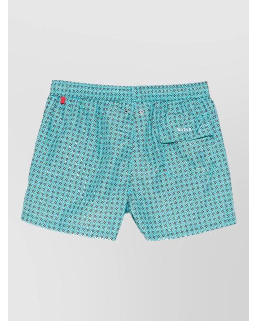 Kiton Blue Geometric Print Swim Shorts for men