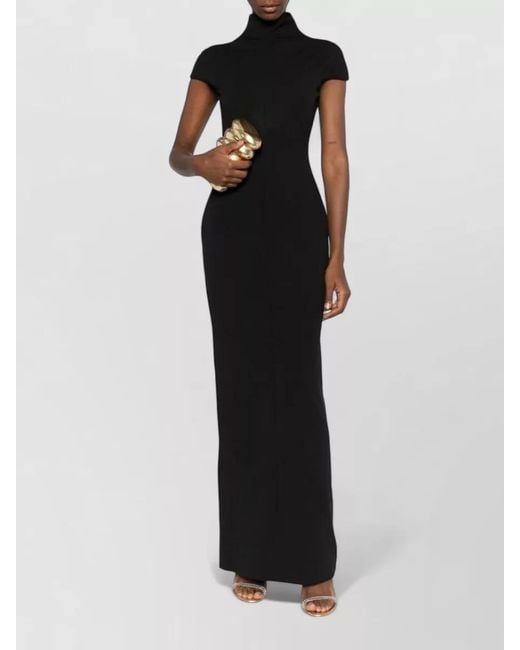 Solace London Black Maxi Dress High Neck Cap Sleeves Fitted