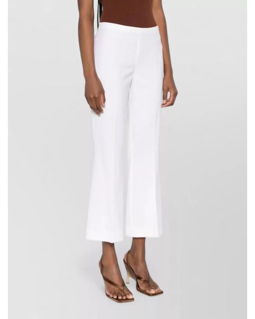 P.A.R.O.S.H. White Stretch Wool Cropped Flared Trousers