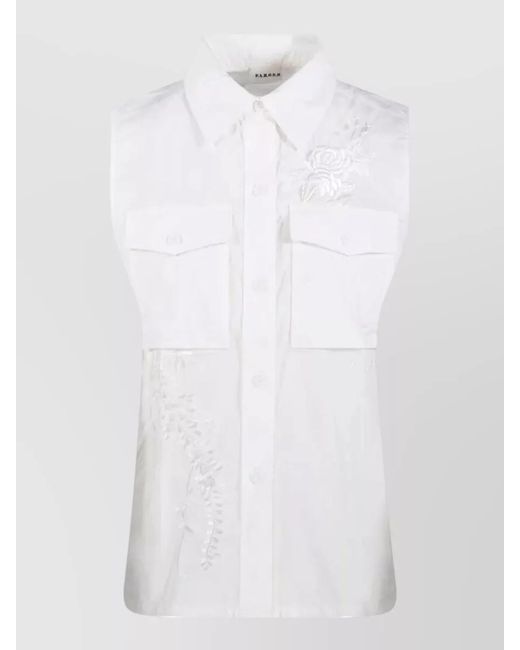 P.A.R.O.S.H. White Sleeveless Shirt Clean Design Embroidered Pockets