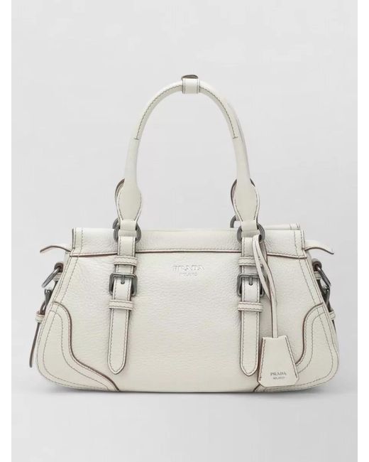 Prada White Shoulder Bag Buckle Detail Metal Hardware