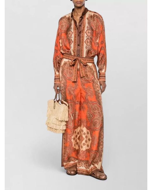 Zimmermann Orange Mahon Paisley Silk Wide Leg Trousers