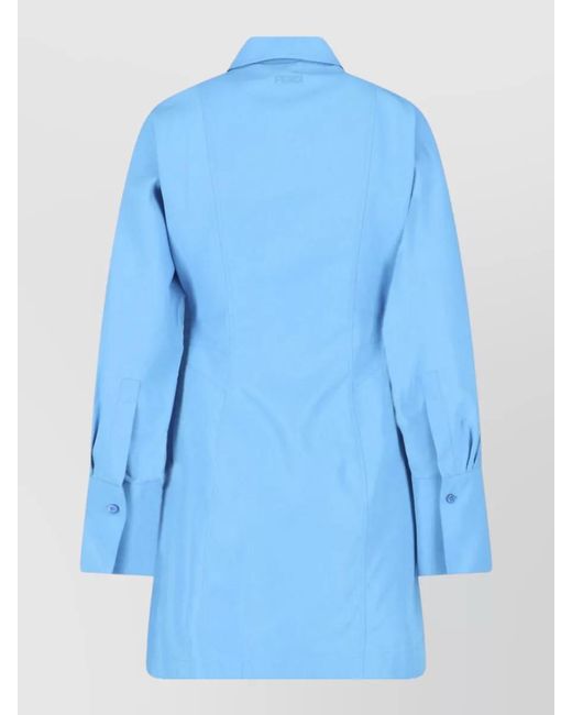 Fendi Blue Long Sleeve Collared Knee Length Jacket