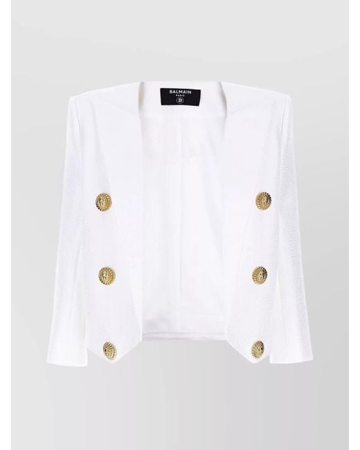 Balmain White Cropped Blazer