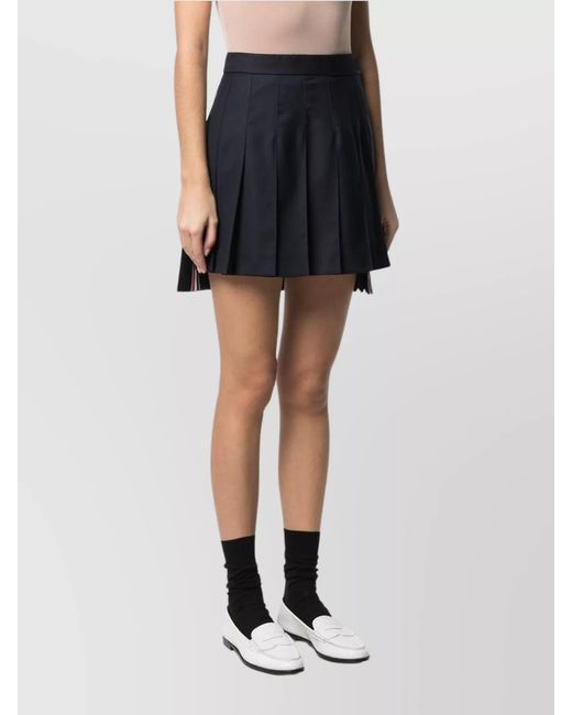 Thom Browne Blue Wool High-Rise Asymmetric Pleated Mini Skirt