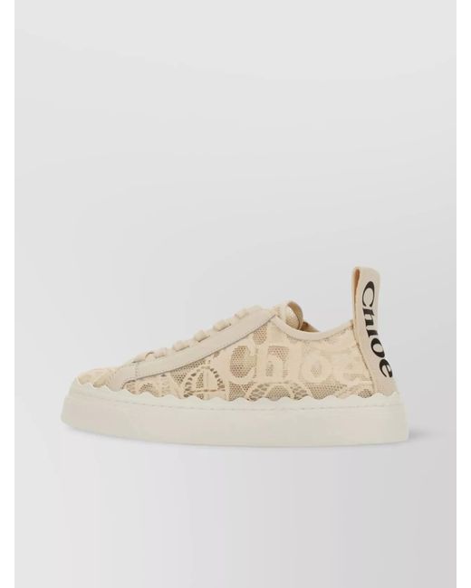 Chloé Natural Lace Lauren Low-Top Sneakers With Pull Tab