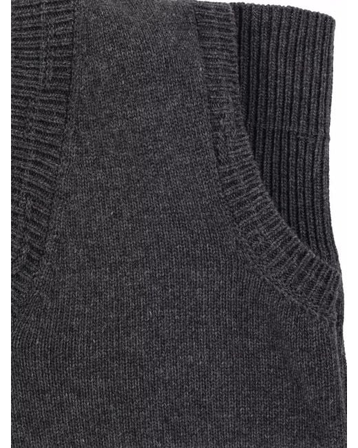 MM6 by Maison Margiela Black Ribbed Hem Sleeveless V Neck Top