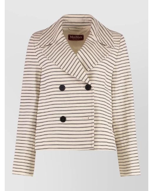 Max Mara Natural Assuan Double Breasted Striped Cropped Jacket
