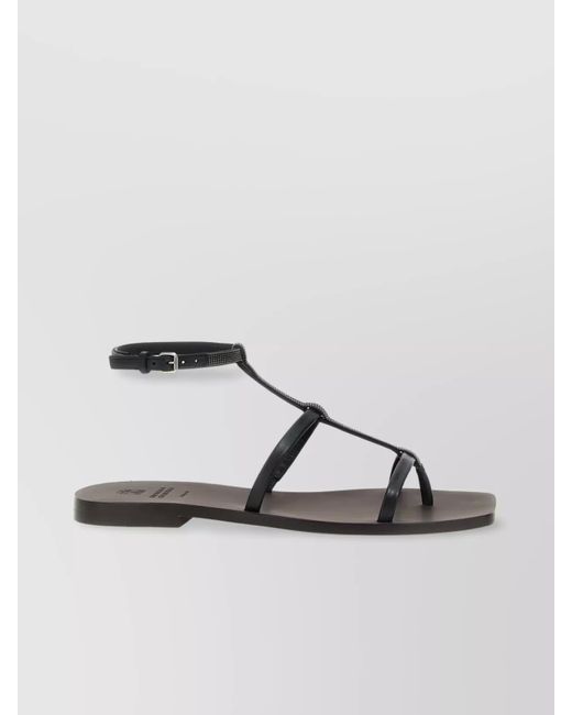 Brunello Cucinelli Metallic Leather Rhinestone-Embellished Flat Sandals