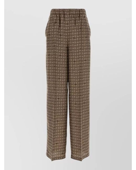 Max Mara Natural Silk Printed Wide-Leg Trousers