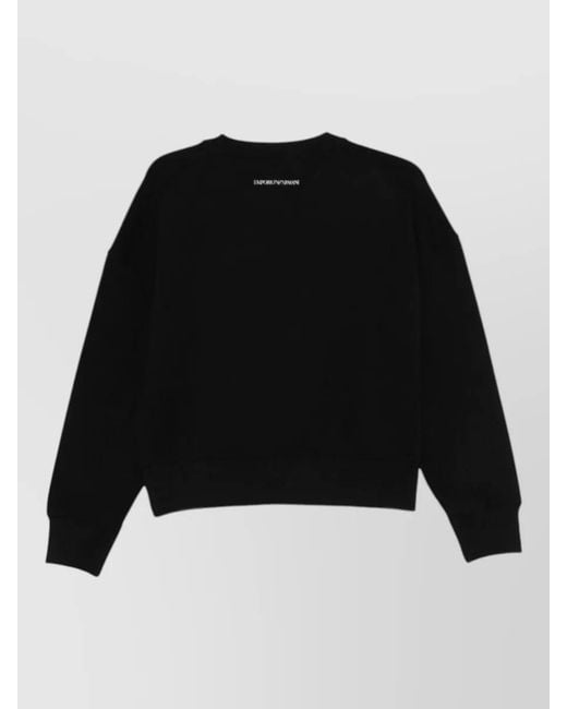 Emporio Armani Black Ribbed-Hem Cotton Crewneck Sweatshirt