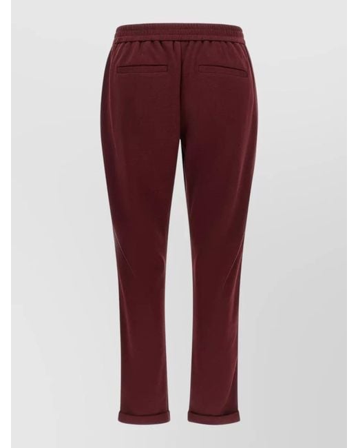 Brunello Cucinelli Red Monile Detail Track Joggers Cotton Silk