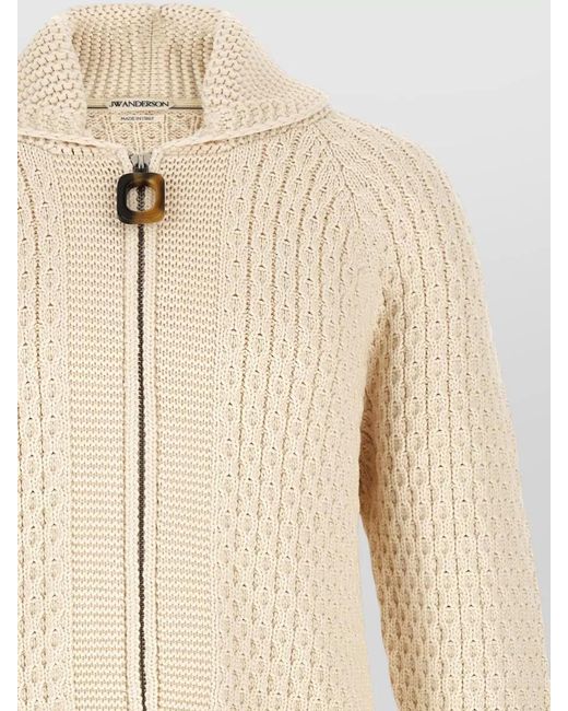 J.W. Anderson Natural Cable Knit Cardigan High Collar Cuffs Hem for men