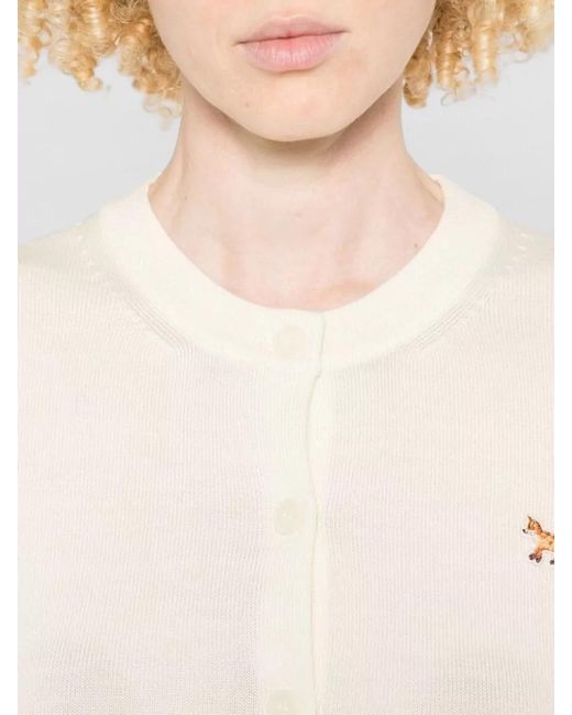Maison Kitsuné Multicolor Wool Cardigan Baby Fox Motif Crew Neck
