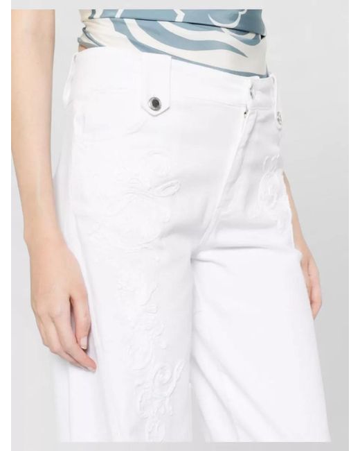 ERMANNO FIRENZE White High Waist Denim Trousers Wide Leg