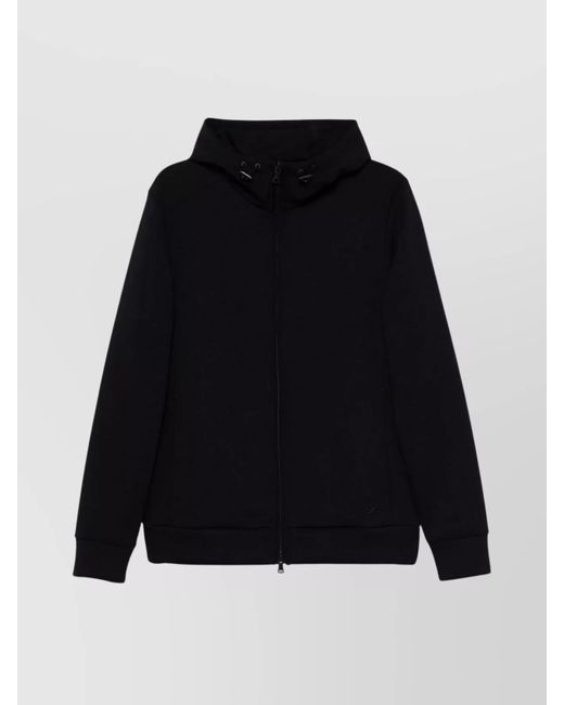Paul & Shark Black Zipper Hoodie Ribbed Cuffs Hem for men