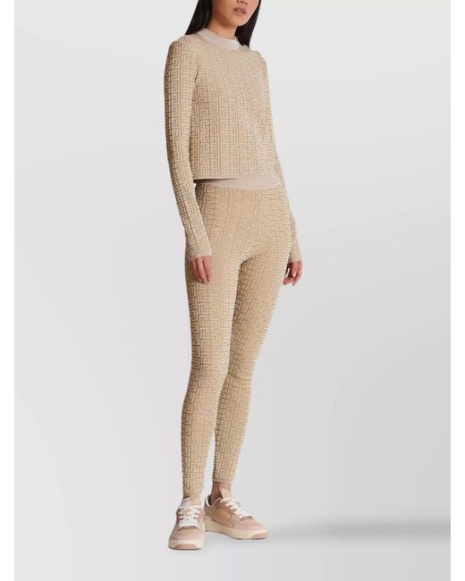 Balmain Natural High-Rise Monogram Knit Leggings