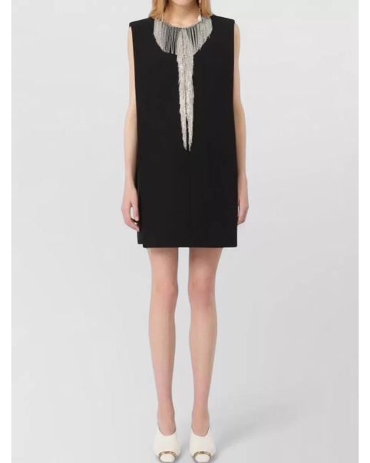 Sportmax Black Sleeveless Mini Dress Embellished Neckline