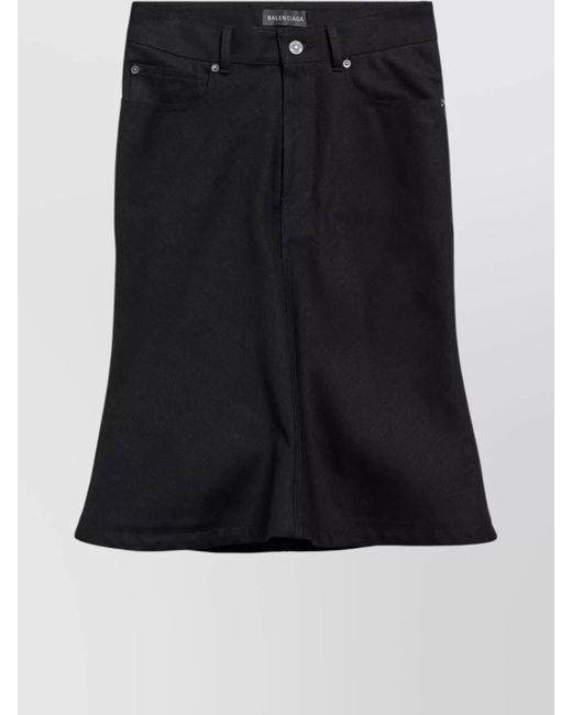 Balenciaga Black Flared Midi Skirt Featuring Five Pockets