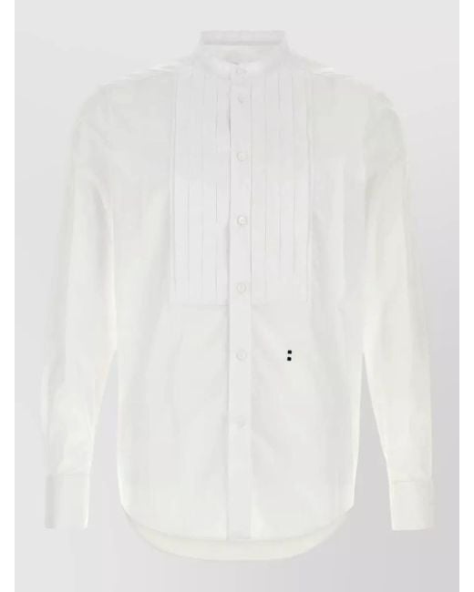 Fendi White Poplin Shirt Band Collar Long Sleeves for men
