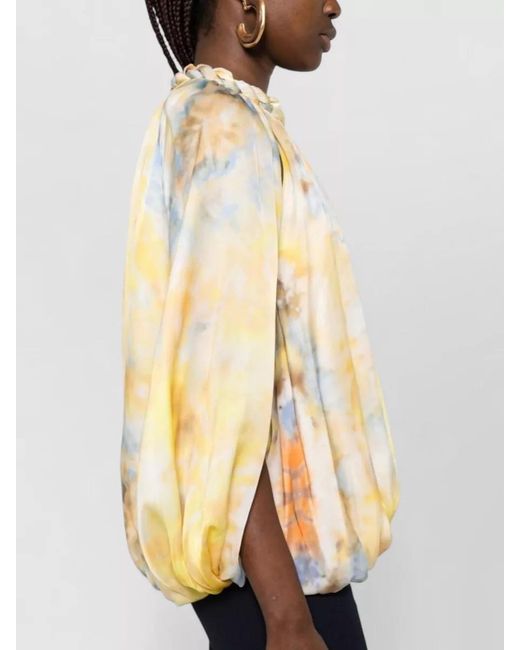 Zimmermann Metallic Alchemy Blouse Balloon Sleeves Gathered Neckline