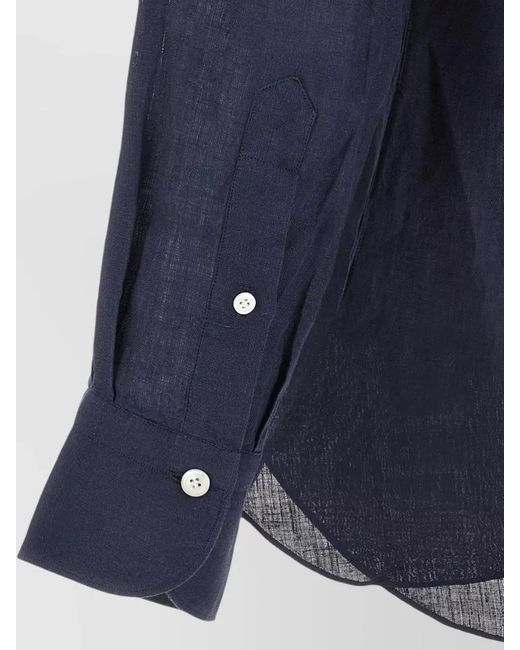 Finamore 1925 Blue Gaeta Shirt Straight Cut Long Cuffed Sleeves for men