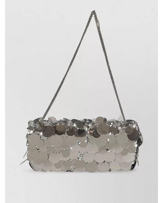 Rabanne White Rectangular Sequin Shoulder Bag Chain Strap