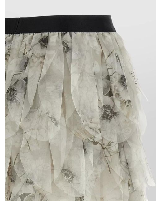 Max Mara Gray Layered Floral Skirt Sheer Overlay Waistband