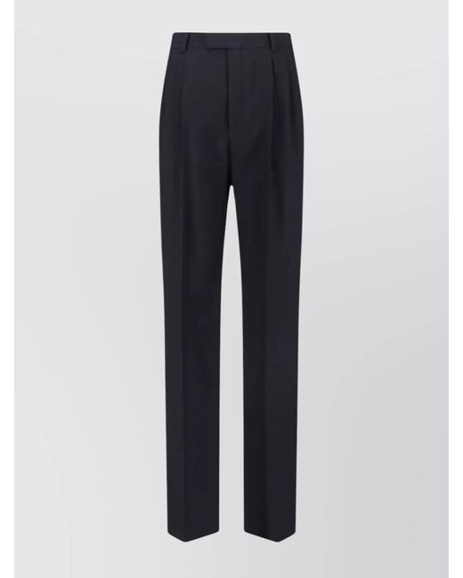 Saint Laurent Blue Wool High-Rise Straight-Leg Tailored Trousers