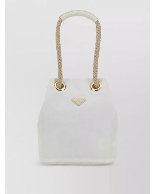 Prada White Renylon Mariner Bucket Bag Braided Handles