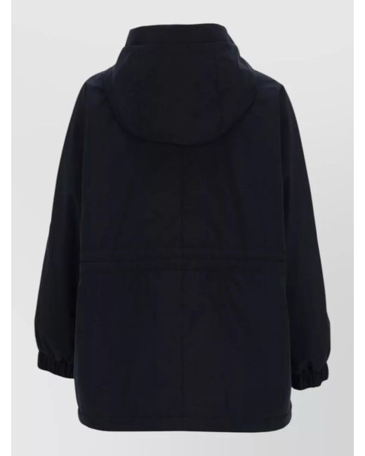Moorer Blue Hooded Coat Adjustable Waist Elastic Cuffs