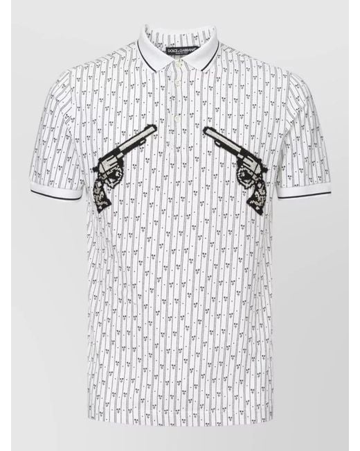 Dolce & Gabbana Gray Cotton Printed Polo Shirt for men