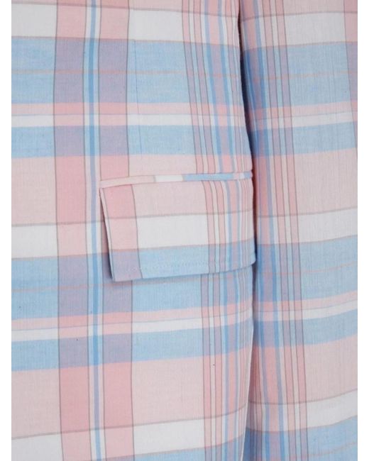 Thom Browne Blue Checked Cotton Single-Breasted Blazer for men
