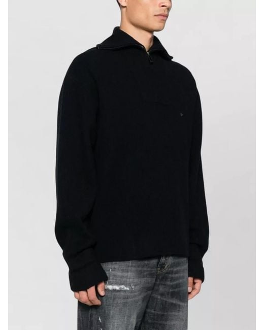 Emporio Armani Black Wool High Neck Jumper Ribbed Finishes for men