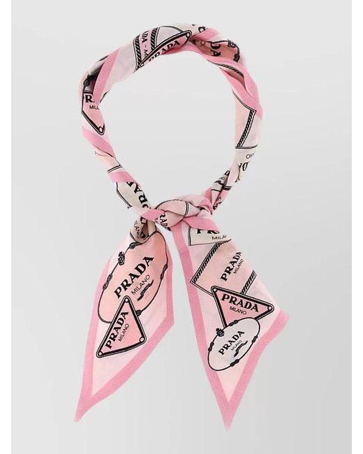 Prada Pink Silk Foulard Rectangular Printed Lightweight Sheer