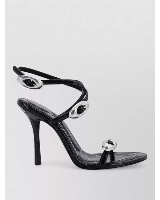 Alexander Wang Metallic Leather Sandals Croco Pattern Stiletto Straps